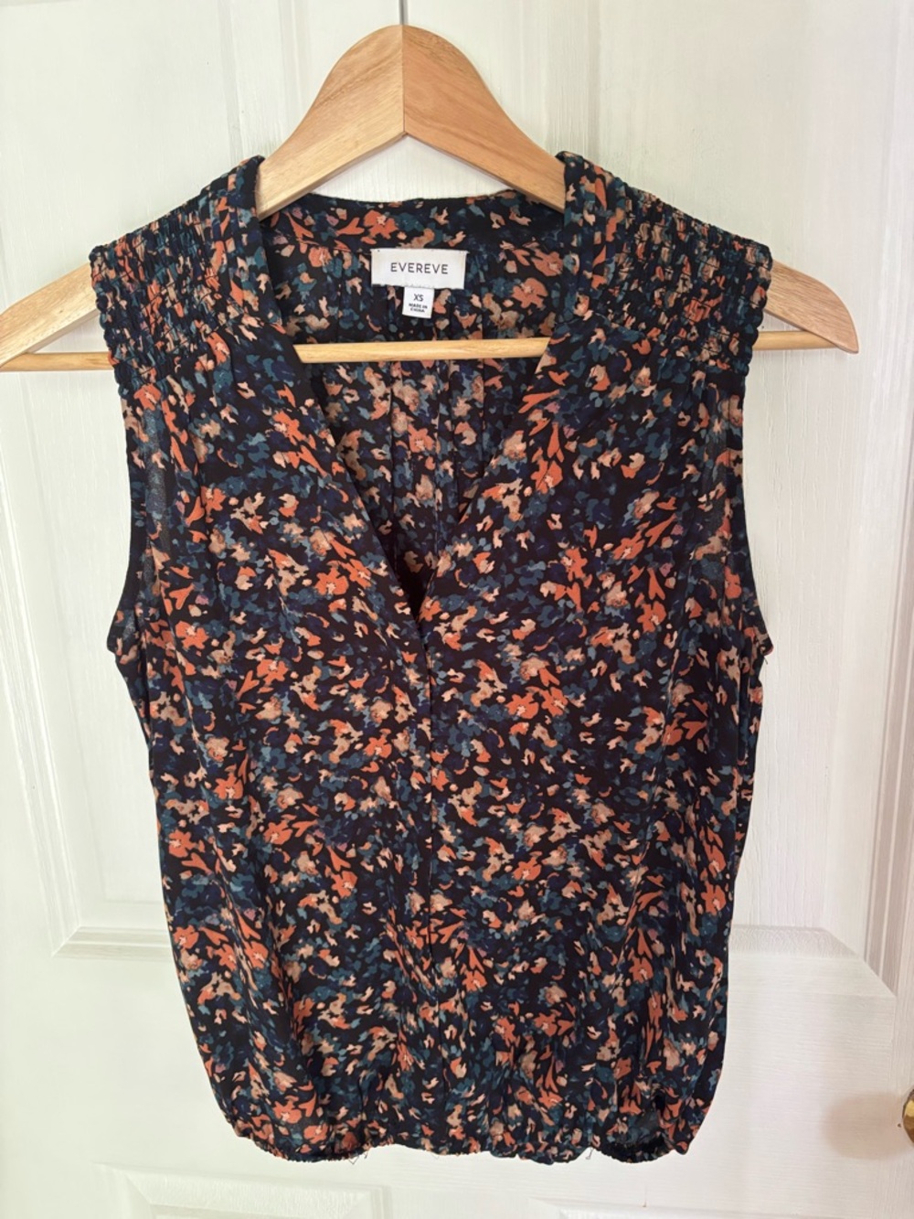 Evereve Navy Sleeveless Floral Camisole with Orange and Cream Accents